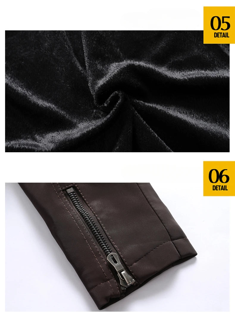 2024 New Men's Leather Washed Leather Jacket Motorcycle Plus Fleece Splicing European and American Men's Leather Coat