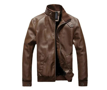 Autumn Winter Brown Leather Jacket Men Oversize Faux Leather Motorcycle Jacket Male Stand Collar Long Sleeve Moto Biker Coat 3xl