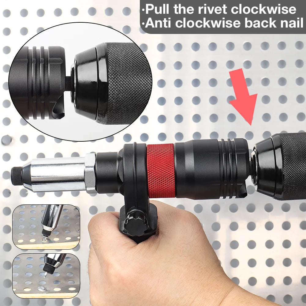 Electric Rivet Gun Electric Drill Rivet Gun Adapter Cordless Riveting Tool Kit, Plug-in Rivet Tool 2.4mm/3.2mm/4.0mm/4.8mm/6.4mm