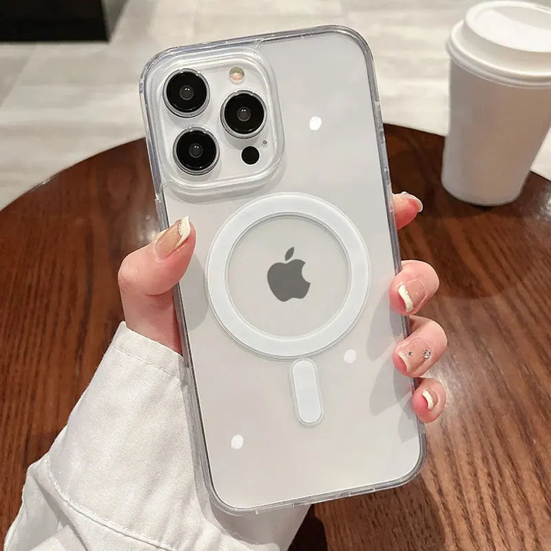 For Magesafe Magnetic Transparent Wireless Charge Case for iPhone 16 15 14 13 12 11 Pro Max Mini Plus Shockproof Hard PC Cover