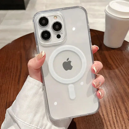 For Magesafe Magnetic Transparent Wireless Charge Case for iPhone 16 15 14 13 12 11 Pro Max Mini Plus Shockproof Hard PC Cover