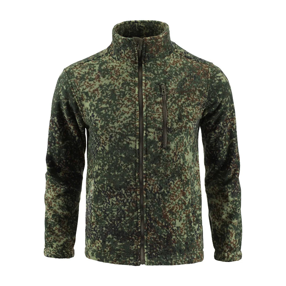 Mens Tactical Fleece Jacket Russian Camouflage US Military Work Coat Autumn Winter Outdoor Warm Zip Cardigan Jacket Inner Lining