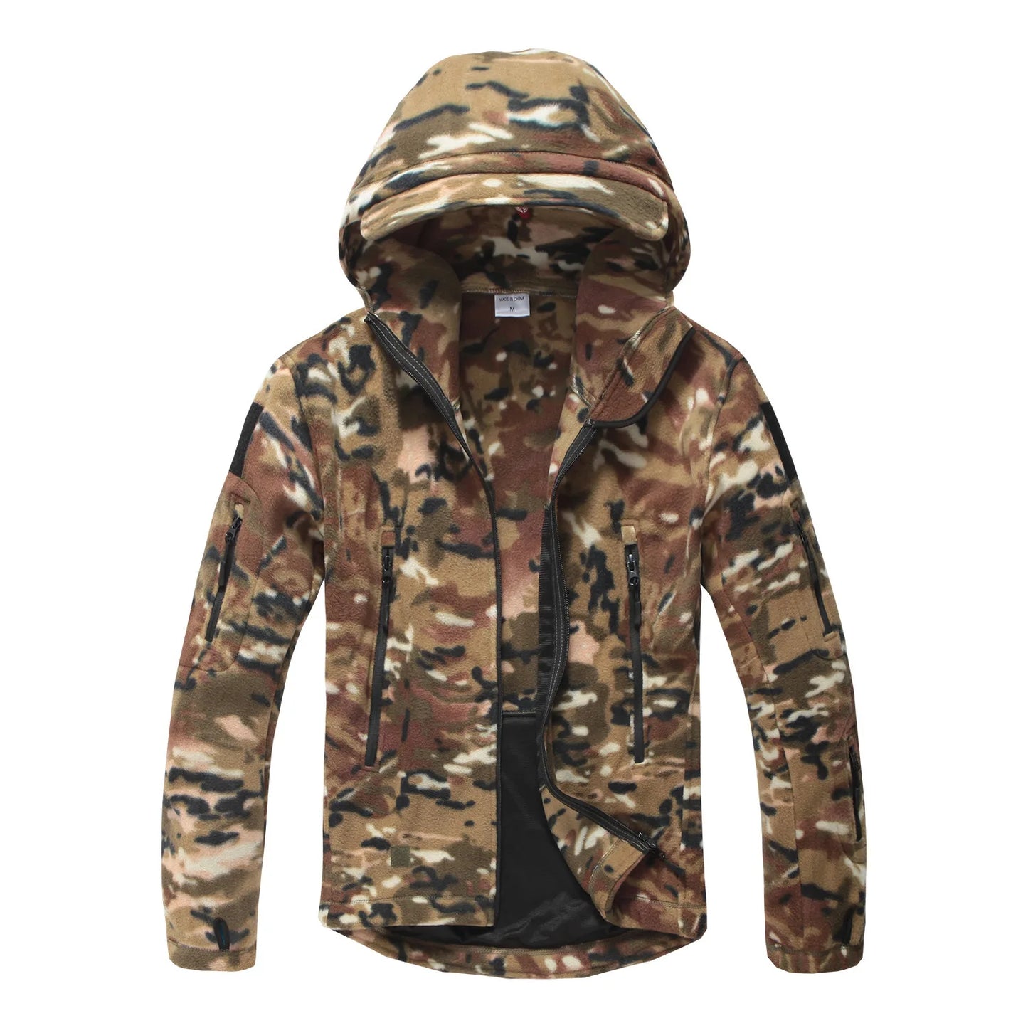Fleece Hooded Camouflage Jacket Men Women Multi-Pockets Coat Outdoor Trekking Hiking Climbing Camping Tooling Clothes S-4XL