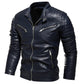Men Fur Lined Warm Motorcycle Jacket Slim Street Fashion BLack Biker Coat Pleated Design Zipper 2024 Winter Black Leather Jacket