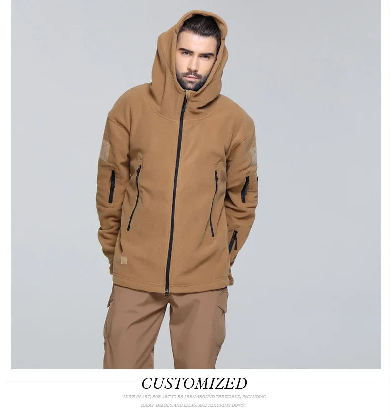 Fleece Hooded Camouflage Jacket Men Women Multi-Pockets Coat Outdoor Trekking Hiking Climbing Camping Tooling Clothes S-4XL