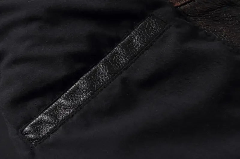 Vintage Black Brown Real Cowhide Genuine Leather Jacket Real Fur Men's Leather Jacket Bomber Men Leather Jacket Motorcycle Coat