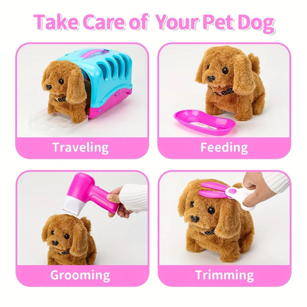 Pet Puppy Care Accessories with Dog  House -Simulated Brador Dog Call Plush Toy - Children Interactive Vet Clinic Doctor - Role