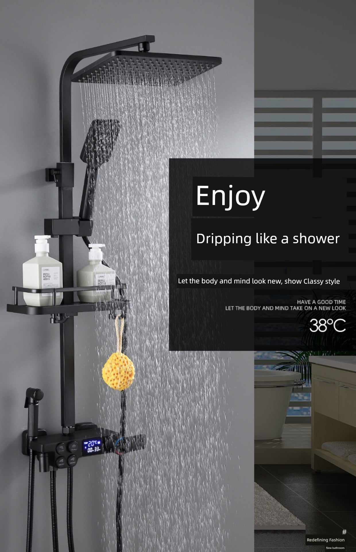 Copper Constant Temperature Black For Home Supercharged Shower Head