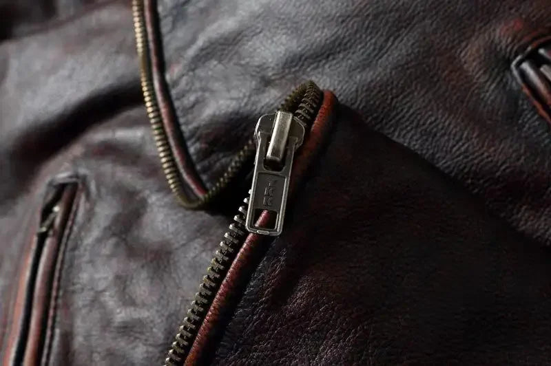 Vintage Black Brown Real Cowhide Genuine Leather Jacket Real Fur Men's Leather Jacket Bomber Men Leather Jacket Motorcycle Coat