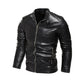 Men Fur Lined Warm Motorcycle Jacket Slim Street Fashion BLack Biker Coat Pleated Design Zipper 2024 Winter Black Leather Jacket