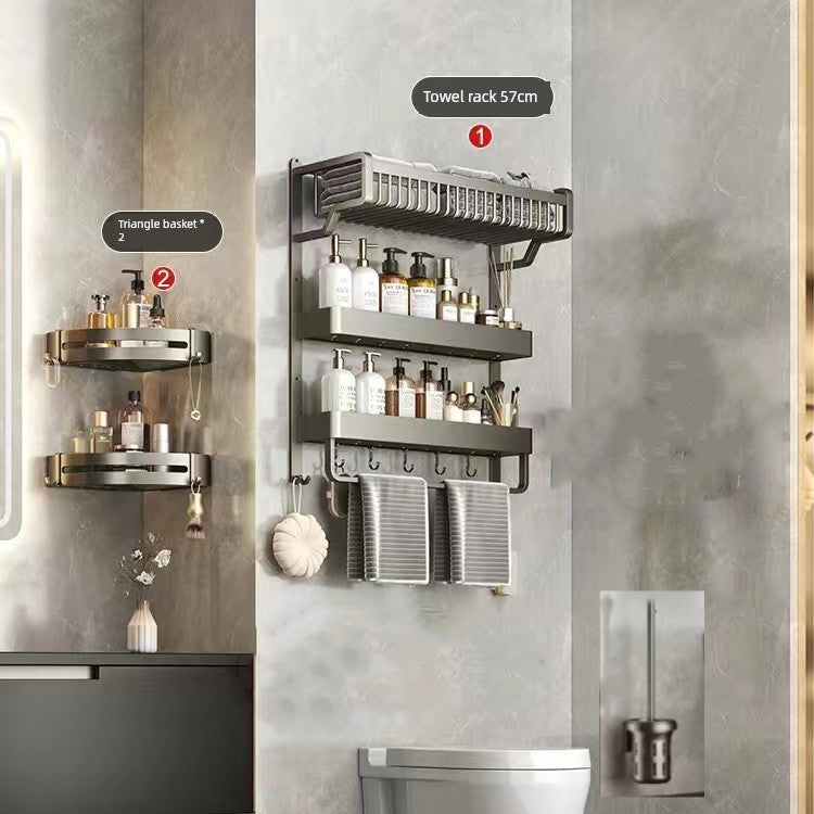 Bathroom Integrated Storage Rack Towel Rack Wall-Mounted Punch-Free Wall Bathroom Toilet Storage Washstand