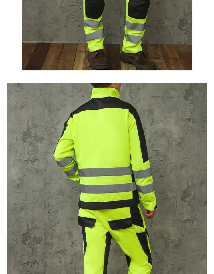 workwear mens jacket working cargo pants men High Visibility work suit with Reflective tapes