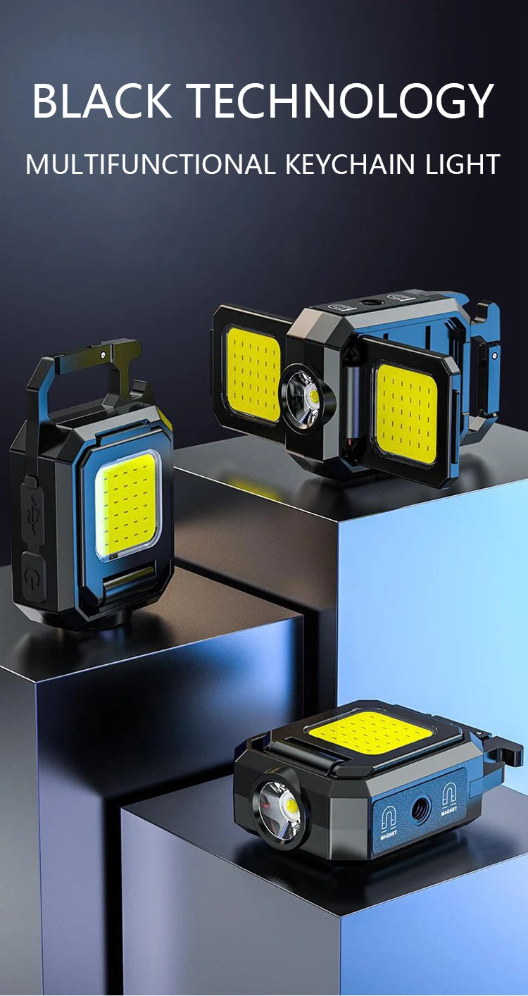 XPE Pocket Work Light 1000LM COB LED Mini Keychain Light USB Rechargeable Flashlight IPX4 Waterproof for Outdoor Camping Hiking