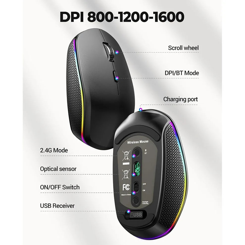 Wireless Keyboard Mouse, Ultra Slim Bluetooth 2.4G Slient Wireless Keyboard and Mouse Combo with Backlit, Multi-Device Keyboard