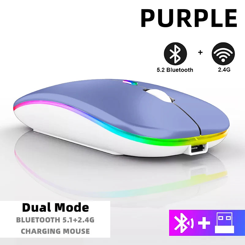 Tablet Phone Computer Bluetooth Wireless Mouse Rechargeable RGB Backlight Mice for iPad PC Laptop Tablet Phone 2.4GHz USB Mouse