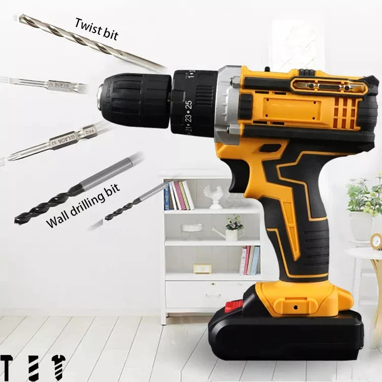 Gisam Battery Impact Screwdriver Multifunctional Cordless Drill Power Tool 25+3 Torque Setting 2 Gear Speed Electric Screwdriver