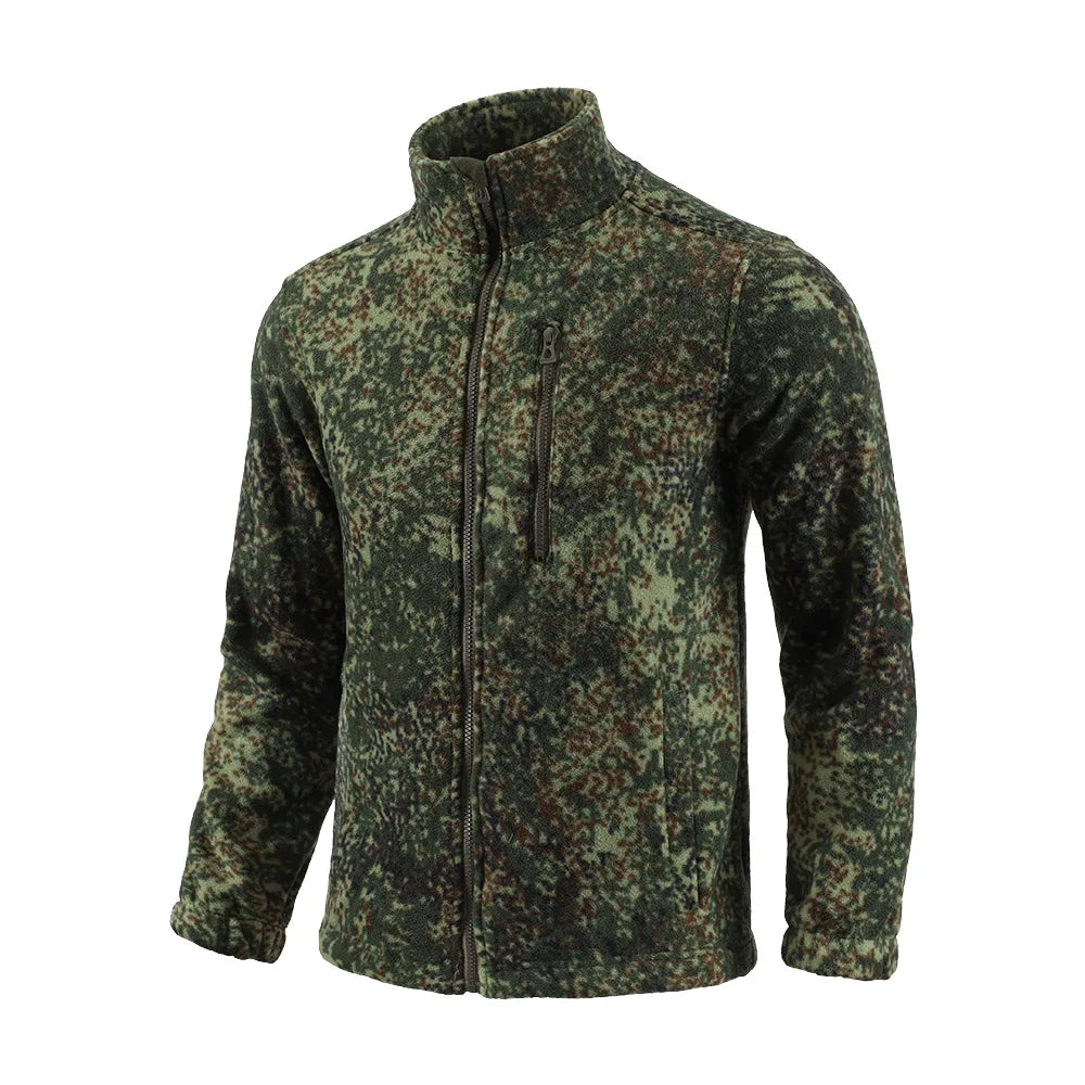 Mens Tactical Fleece Jacket Russian Camouflage US Military Work Coat Autumn Winter Outdoor Warm Zip Cardigan Jacket Inner Lining