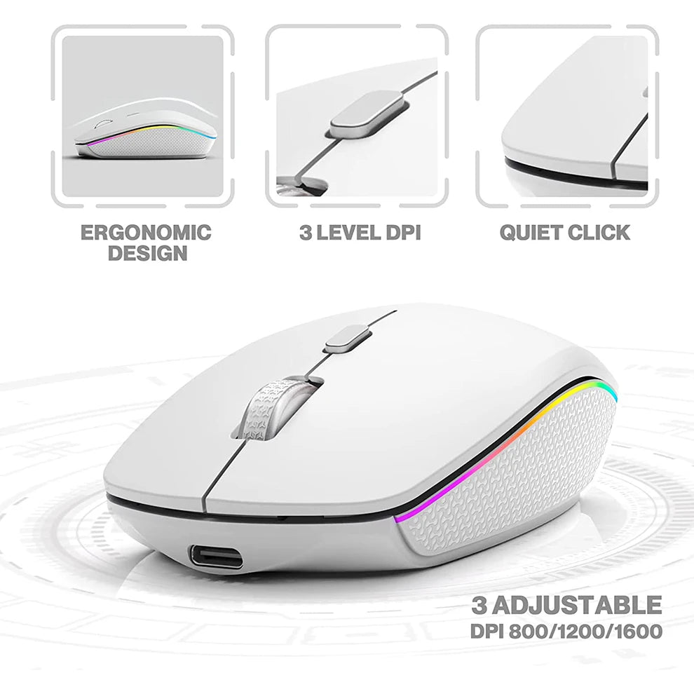 Wireless Keyboard Mouse Combo Ultra Slim Backlit Keyboard and Mouse Multi-Device 2.4G USB Rechargeable Bluetooth Keyboard