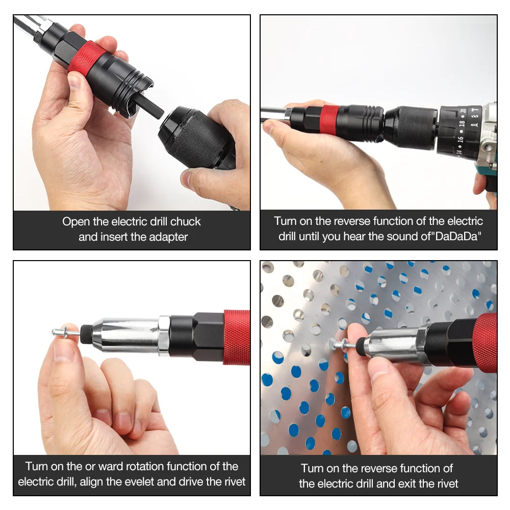 Electric Rivet Gun Electric Drill Rivet Gun Adapter Cordless Riveting Tool Kit, Plug-in Rivet Tool 2.4mm/3.2mm/4.0mm/4.8mm/6.4mm