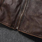 Vintage Black Brown Real Cowhide Genuine Leather Jacket Real Fur Men's Leather Jacket Bomber Men Leather Jacket Motorcycle Coat