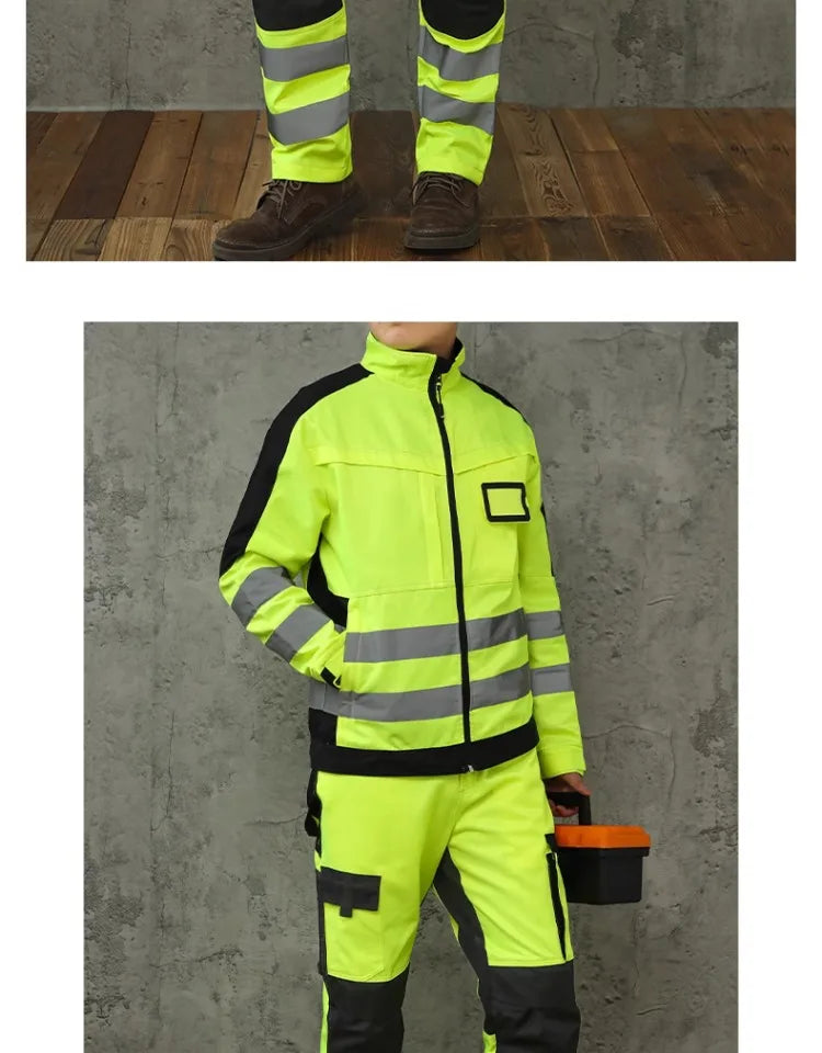 workwear mens jacket working cargo pants men High Visibility work suit with Reflective tapes