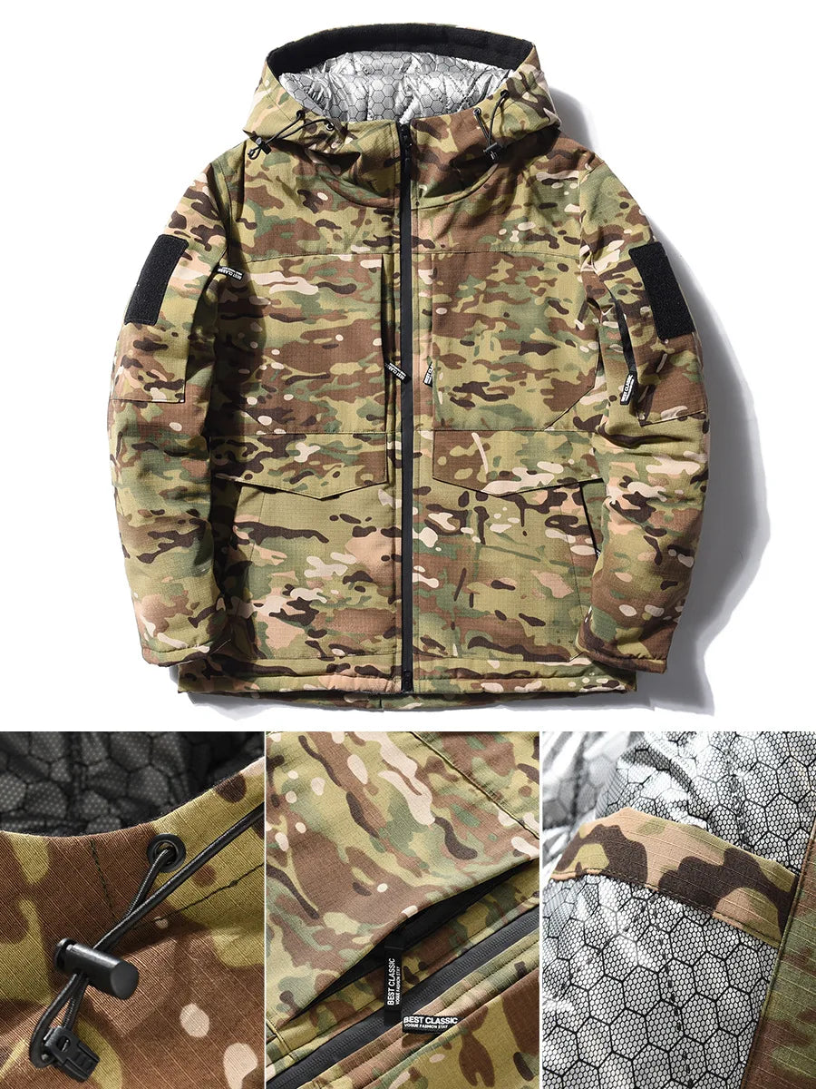 Men Heating Tactical Jacket Autumn Winter Warm Hooded Cotton Coat Camouflage Padded Clothes Outdoor Thermal Hiking Sports Jacket
