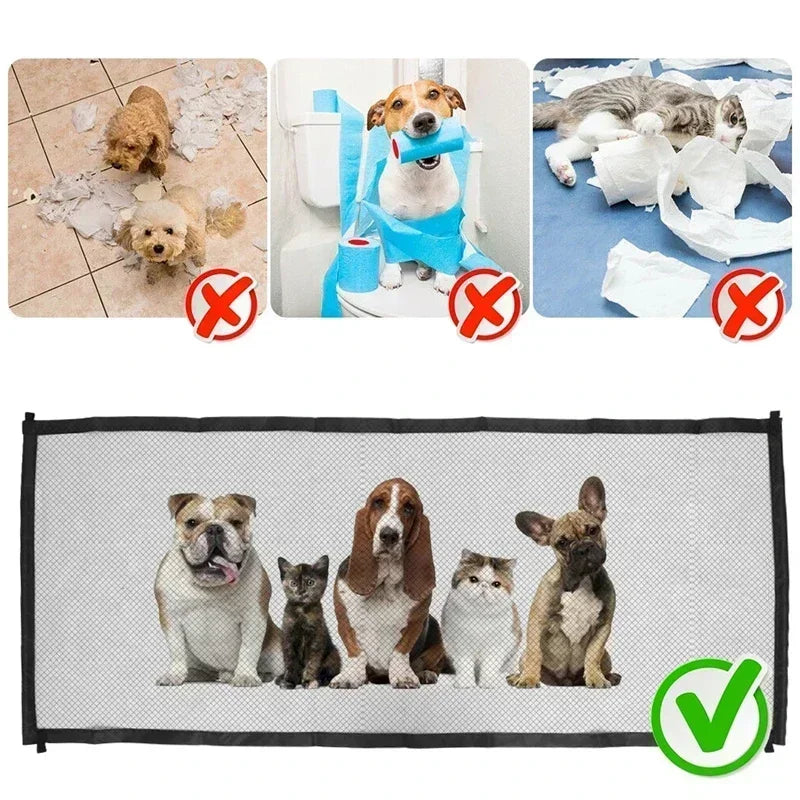 Breathable Mesh Pet Barrier for Stairs & Doors - Portable Indoor Dog Fence & Baby Safety Guardrail