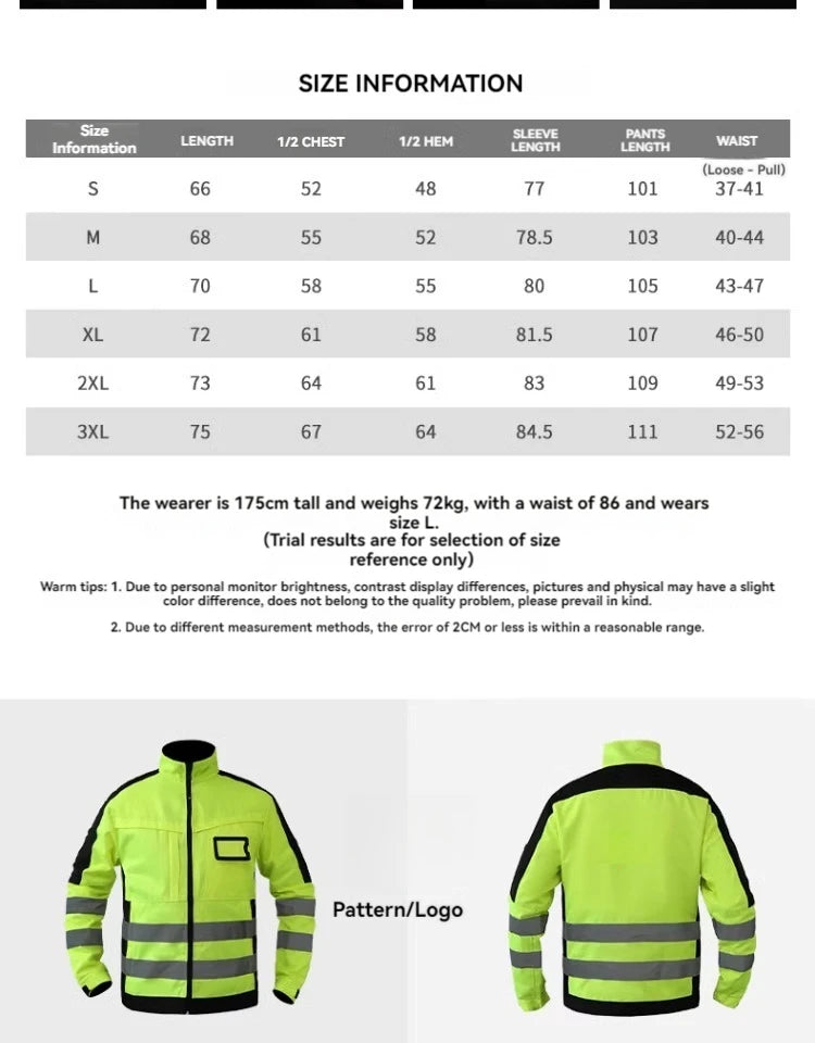 workwear mens jacket working cargo pants men High Visibility work suit with Reflective tapes