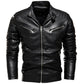 Men Fur Lined Warm Motorcycle Jacket Slim Street Fashion BLack Biker Coat Pleated Design Zipper 2024 Winter Black Leather Jacket