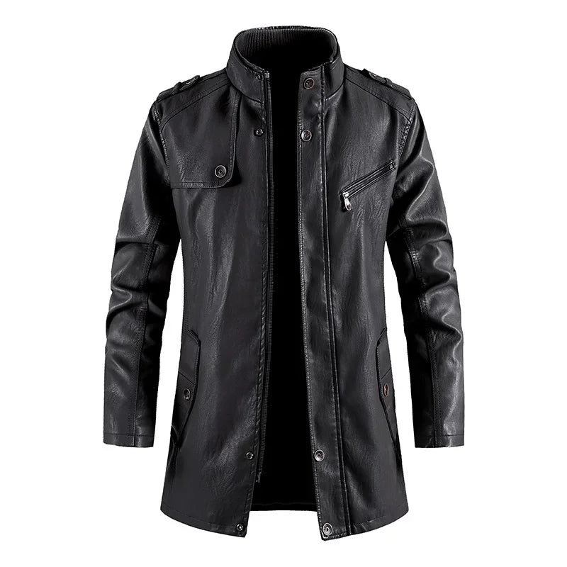 Men's Leather Jacket Autumn and Winter Windproof Standing Collar Motorcycle Tactical Warm Coat Casual Fashion Waterproof Jacket