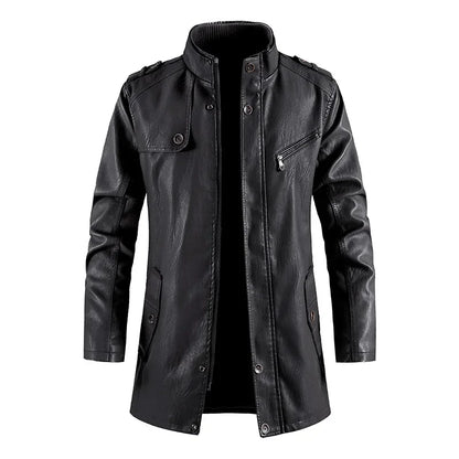Men's Leather Jacket Autumn and Winter Windproof Standing Collar Motorcycle Tactical Warm Coat Casual Fashion Waterproof Jacket