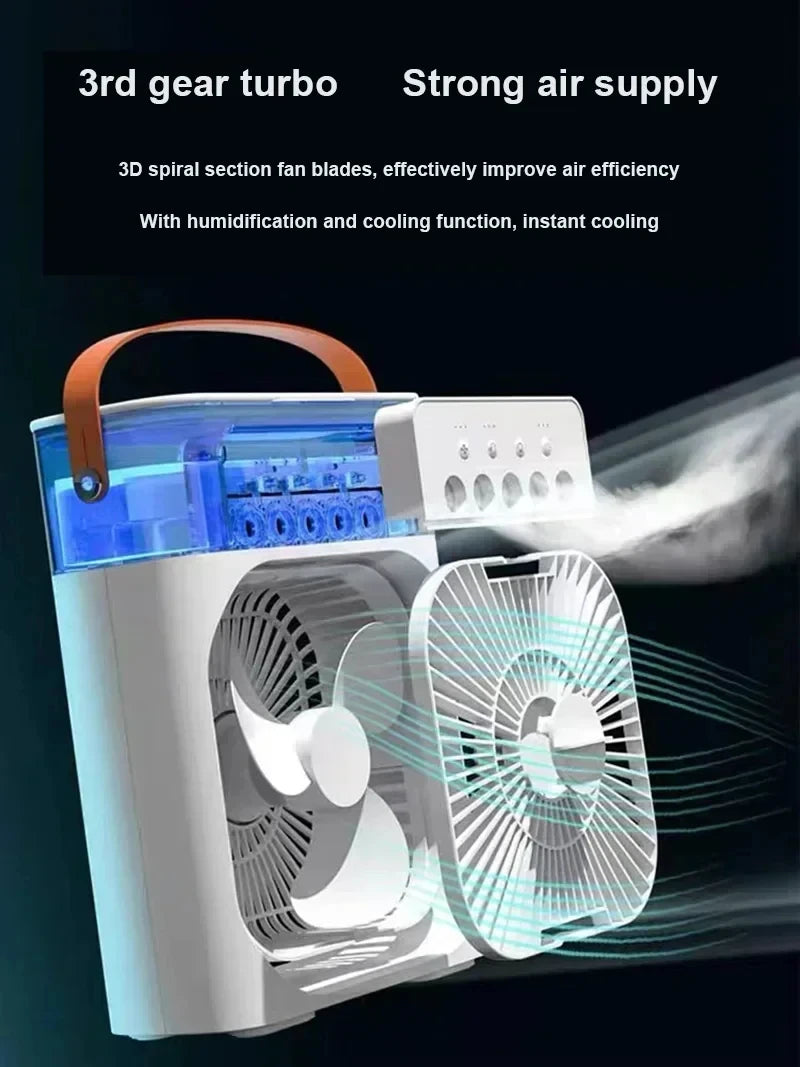 3 In 1 Fan AIr Conditioner Household Water Mist USB Fan Small Air Cooler LED Night Light Portable Humidifier Air Adjustment Fan