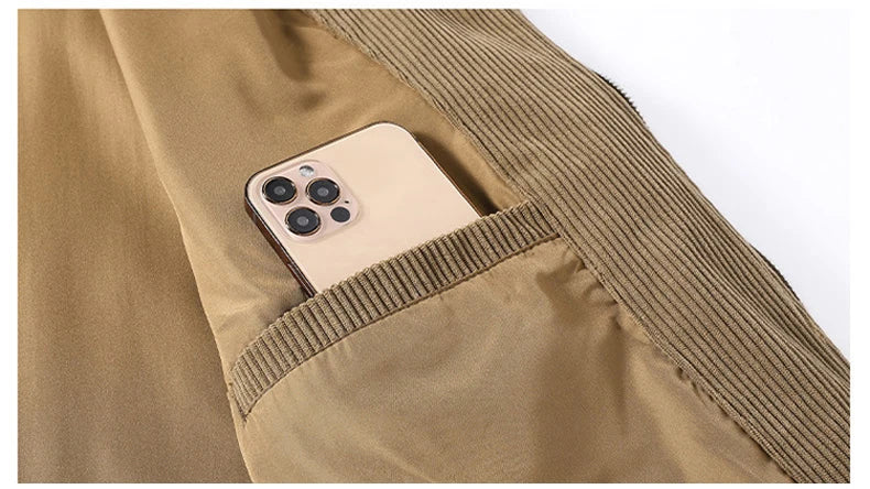 Large Size 5XL New Autumn Winter Stand Collar Slim Jacket Men Fashion Casual Warm Corduroy Outwear Men Cotton Jacket Coat