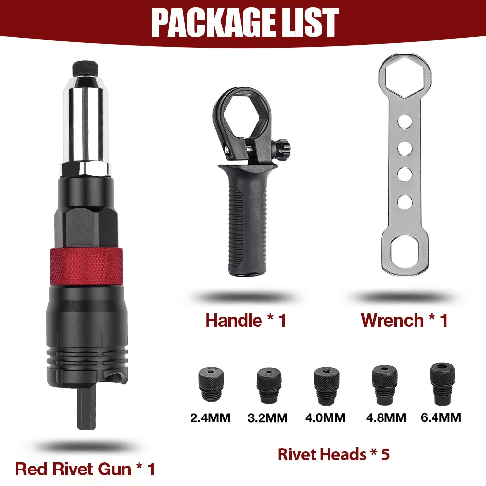 Electric Rivet Gun Electric Drill Rivet Gun Adapter Cordless Riveting Tool Kit, Plug-in Rivet Tool 2.4mm/3.2mm/4.0mm/4.8mm/6.4mm