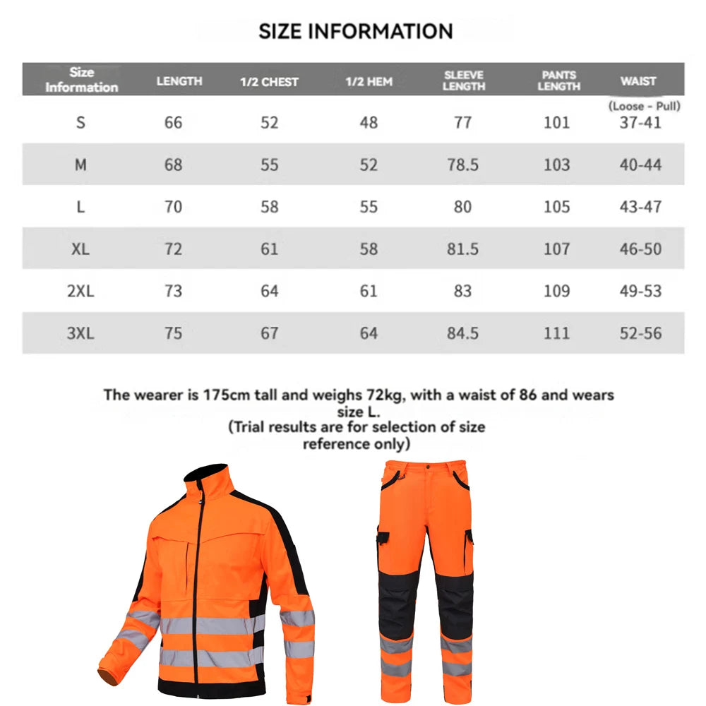 workwear mens jacket working cargo pants men High Visibility work suit with Reflective tapes