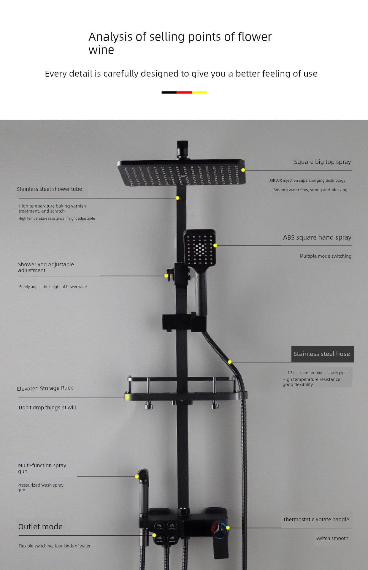 Copper Constant Temperature Black For Home Supercharged Shower Head