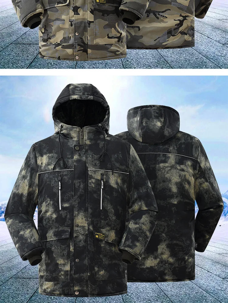 Fleece Hooded Tactical Jacket Mens Winter Camouflage Cotton Padded Thick Parkas Outdoor Waterproof Coat Casual Windproof Jacket
