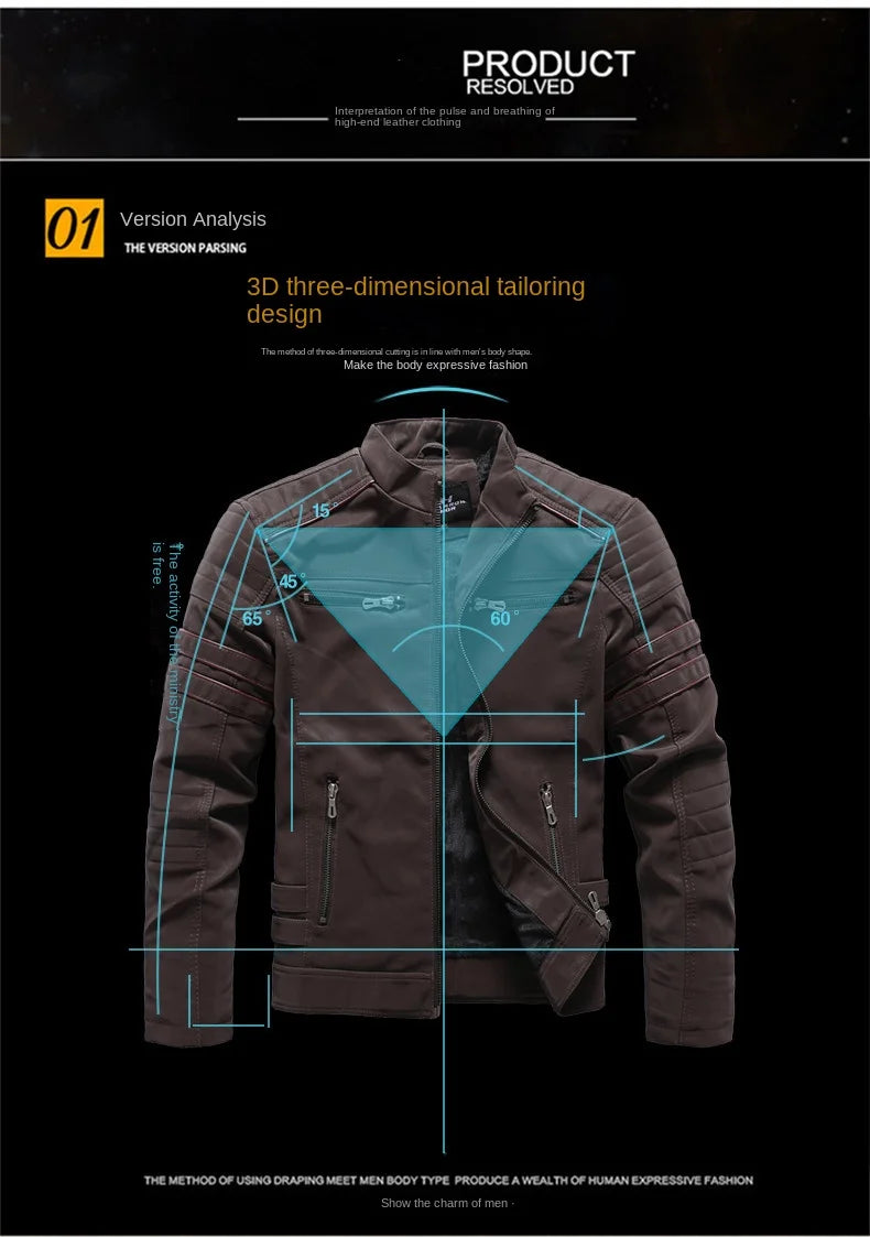 2024 New Men's Leather Washed Leather Jacket Motorcycle Plus Fleece Splicing European and American Men's Leather Coat
