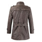 Leather Coat Men Stand-up Collar Autumn Winter New Men Mid-Length Casual Fashion Slim Fit Solid Color Leather Jacket