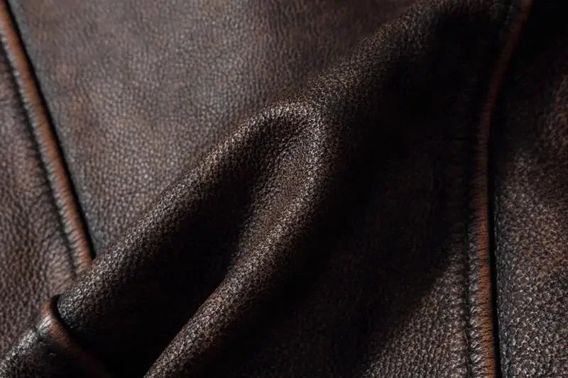 Vintage Black Brown Real Cowhide Genuine Leather Jacket Real Fur Men's Leather Jacket Bomber Men Leather Jacket Motorcycle Coat