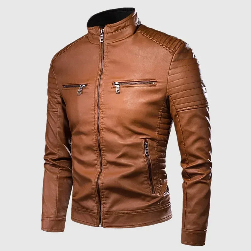 Mens Causal Vintage Leather Jacket Coat Men Thin Spring Autumn Design Motor Biker Pocket PU Leather Jacket Male Motocycle 4XL
