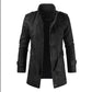 Leather Coat Men Stand-up Collar Autumn Winter New Men Mid-Length Casual Fashion Slim Fit Solid Color Leather Jacket