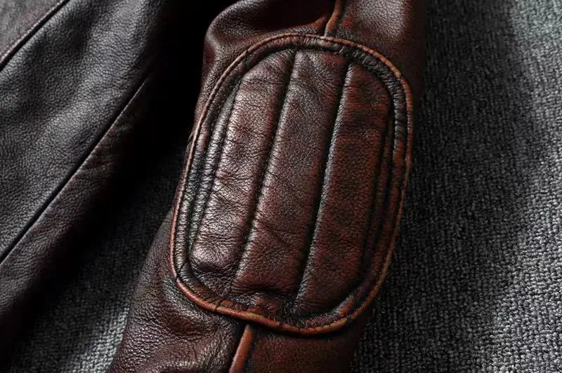 Vintage Black Brown Real Cowhide Genuine Leather Jacket Real Fur Men's Leather Jacket Bomber Men Leather Jacket Motorcycle Coat
