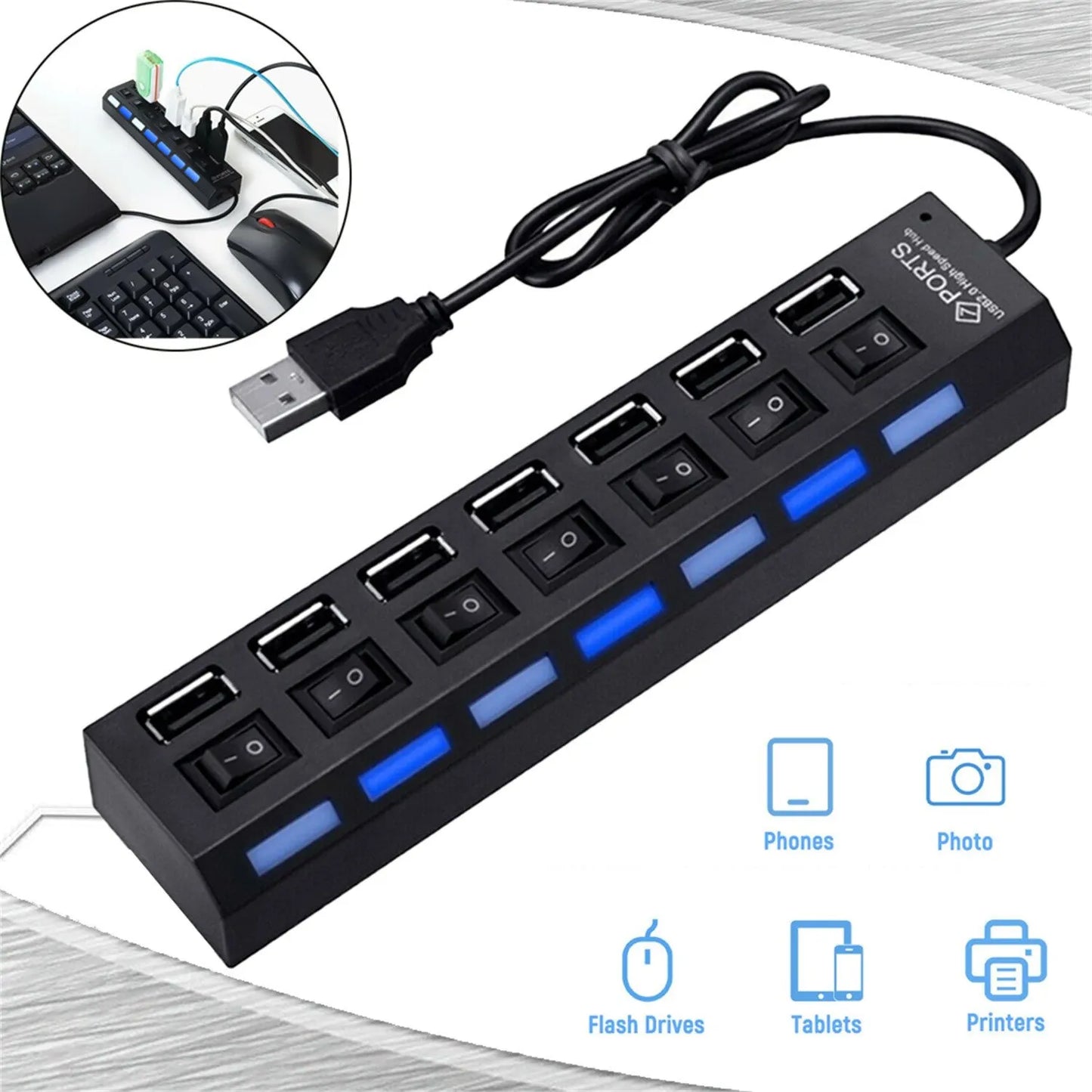 USB Hub Hub USB Adapter Multi Ports Use Power Adapter Extensor USB 2.0 PC Computer Accessories Switch USB For Laptop