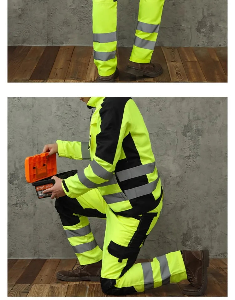 workwear mens jacket working cargo pants men High Visibility work suit with Reflective tapes