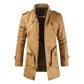 Leather Coat Men Stand-up Collar Autumn Winter New Men Mid-Length Casual Fashion Slim Fit Solid Color Leather Jacket