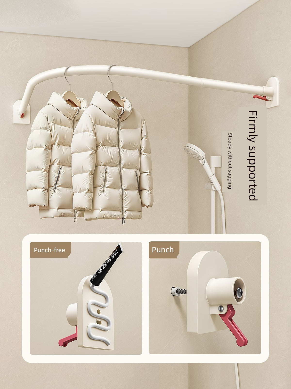 Waterproof Partition Foldable Curved Rod Dry Wet Separation Shower Curtain