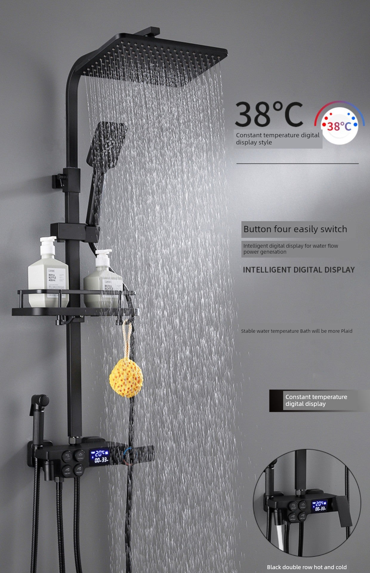 Copper Constant Temperature Black For Home Supercharged Shower Head