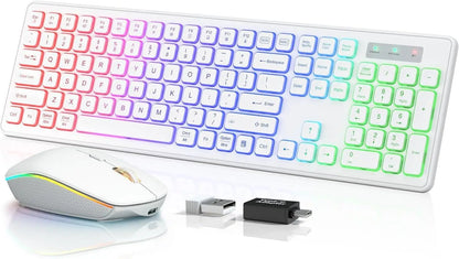 Wireless Keyboard and Mouse Combo Backlit ,Rechargeable Full-Size Illuminated Wireless Keyboard and Mouse Set, 2.4Ghz Keyboard