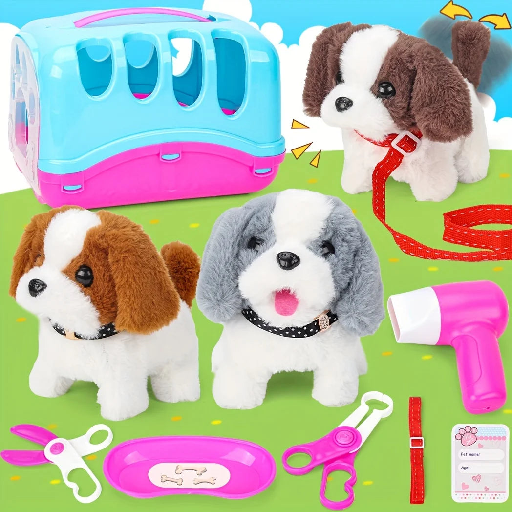 Pet Puppy Care Accessories with Dog  House -Simulated Brador Dog Call Plush Toy - Children Interactive Vet Clinic Doctor - Role